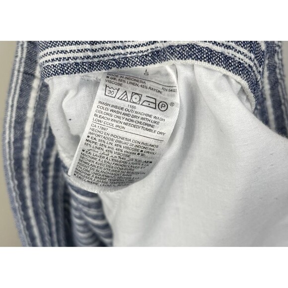 Old Navy Women's Wide Leg Linen Blend Blue Stripe Pants Size L Preppy Minimalist - Picture 9 of 10